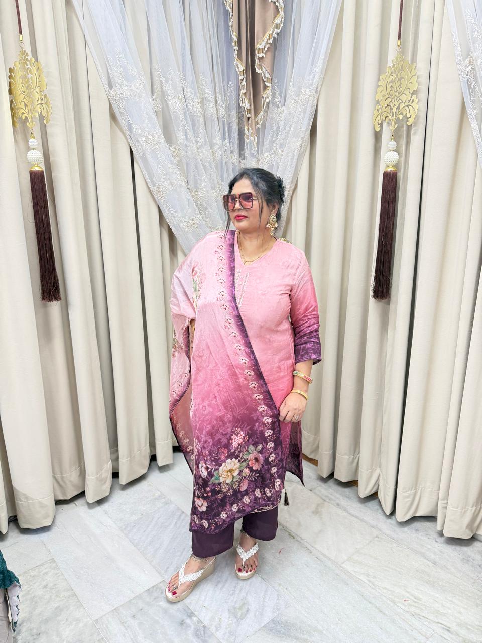 Pure Crepe Handwork Suit Set for Women | Designer Kurta with Dupatta | Festive & Party Wear |