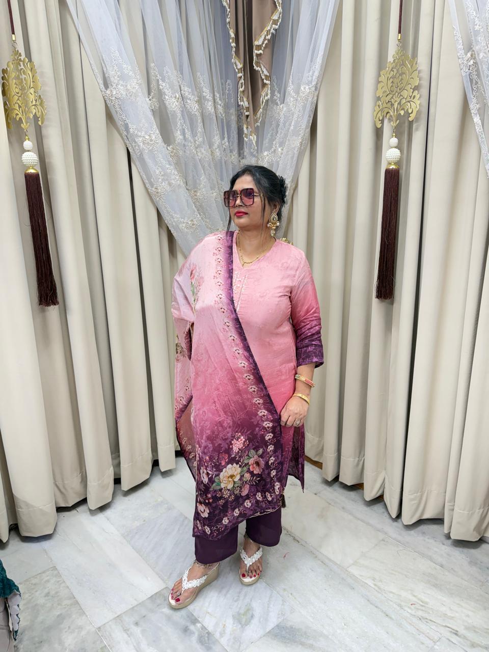 Pure Crepe Handwork Suit Set for Women | Designer Kurta with Dupatta | Festive & Party Wear |