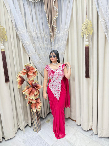 Ready to Wear Designer Peacock Style Saree for Women | Georgette Fabric | Party & Festive Wear