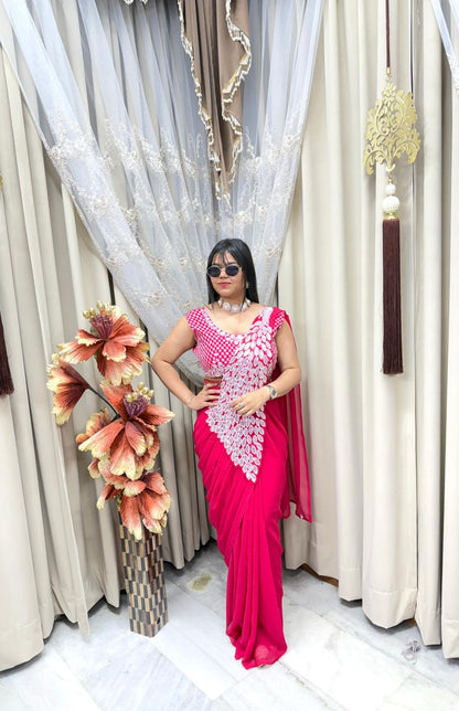 Ready to Wear Designer Peacock Style Saree for Women | Georgette Fabric | Party & Festive Wear