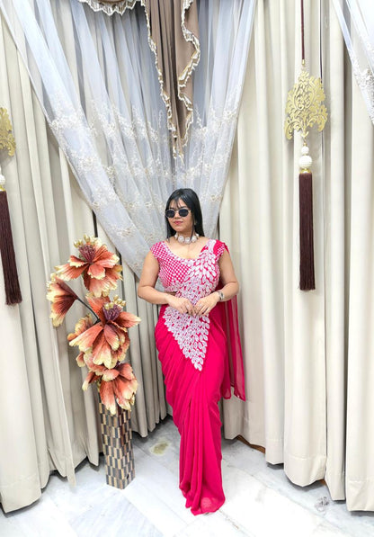 Ready to Wear Designer Peacock Style Saree for Women | Georgette Fabric | Party & Festive Wear