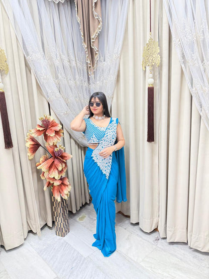 Ready to Wear Designer Peacock Style Saree for Women | Georgette Fabric | Party & Festive Wear