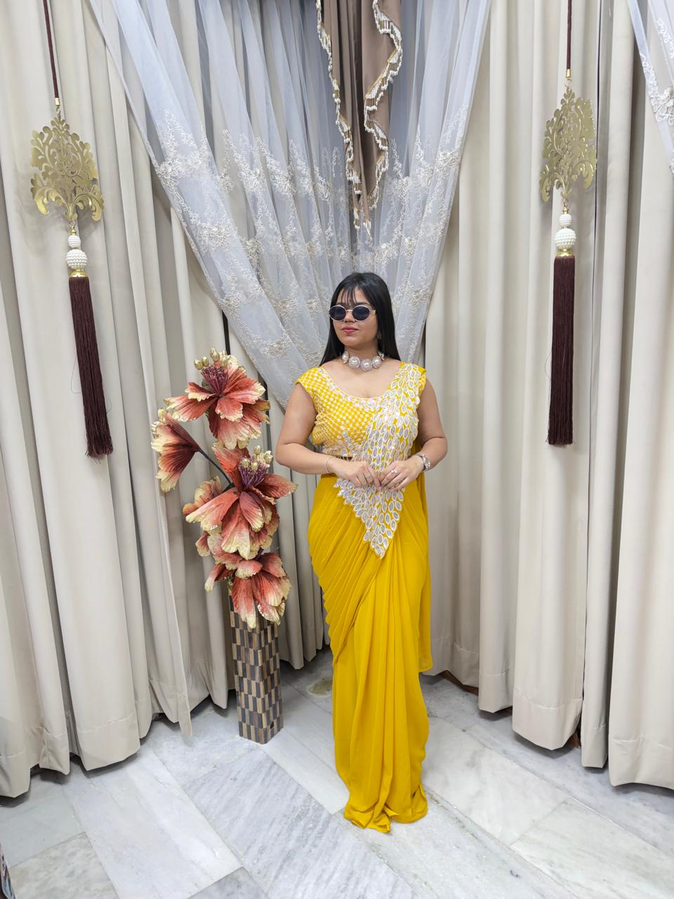 Ready to Wear Designer Peacock Style Saree for Women | Georgette Fabric | Party & Festive Wear