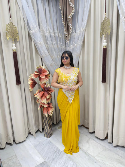 Ready to Wear Designer Peacock Style Saree for Women | Georgette Fabric | Party & Festive Wear