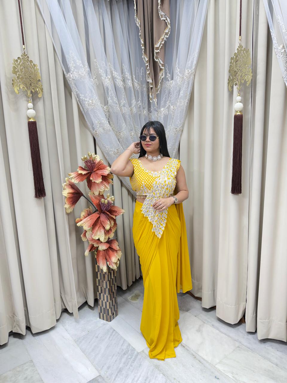 Ready to Wear Designer Peacock Style Saree for Women | Georgette Fabric | Party & Festive Wear