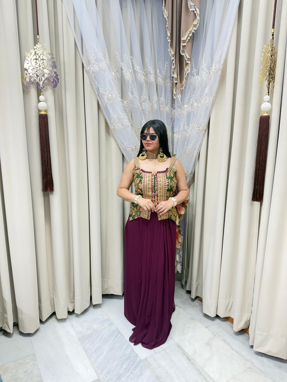 Designer Embroidered Skirt Set for Women | Georgette Long Skirt with Stylish Top | Party & Festive Wear |