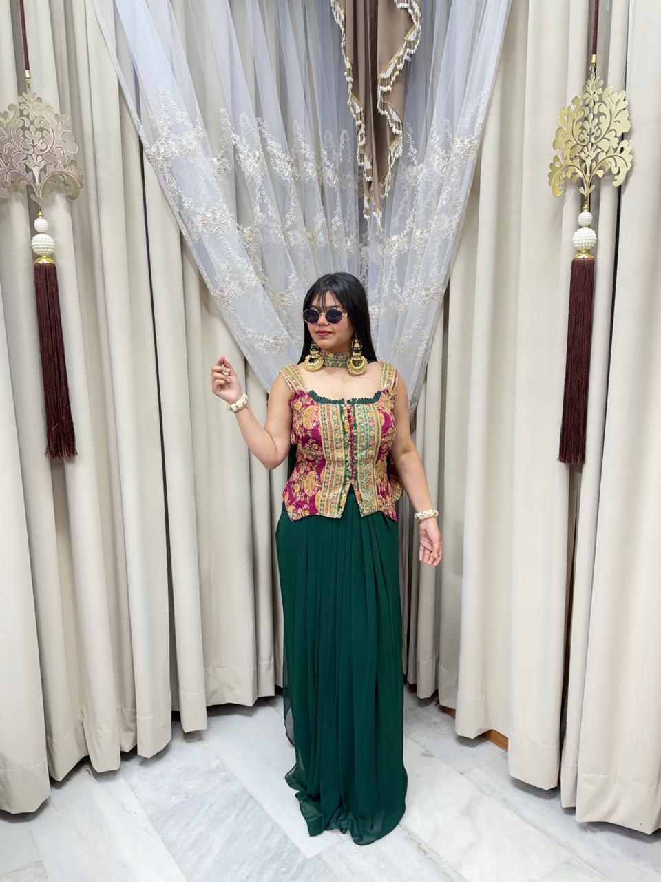 Designer Embroidered Skirt Set for Women | Georgette Long Skirt with Stylish Top | Party & Festive Wear |