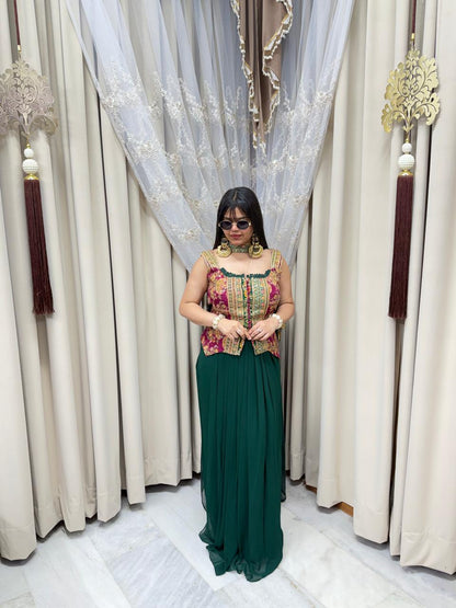 Designer Embroidered Skirt Set for Women | Georgette Long Skirt with Stylish Top | Party & Festive Wear |