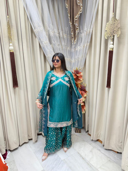 Festive special tissue suit with full embroidery and work