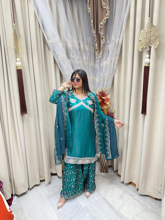 Festive special tissue suit with full embroidery and work