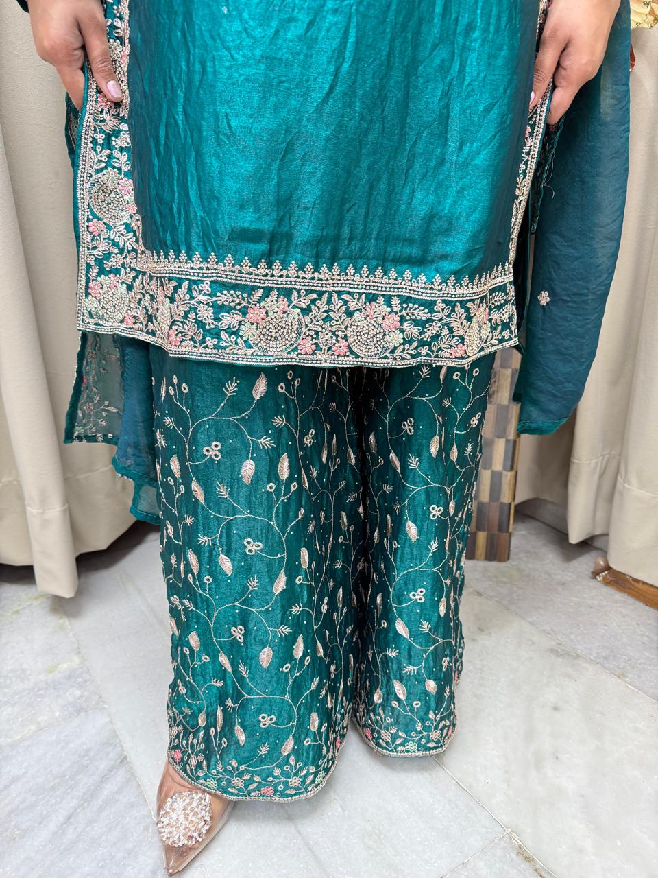 Festive special tissue suit with full embroidery and work