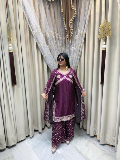 Festive special tissue suit with full embroidery and work