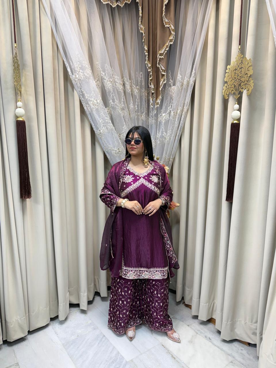 Festive special tissue suit with full embroidery and work