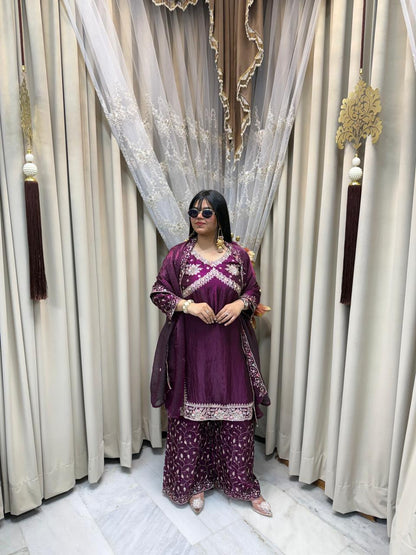 Festive special tissue suit with full embroidery and work