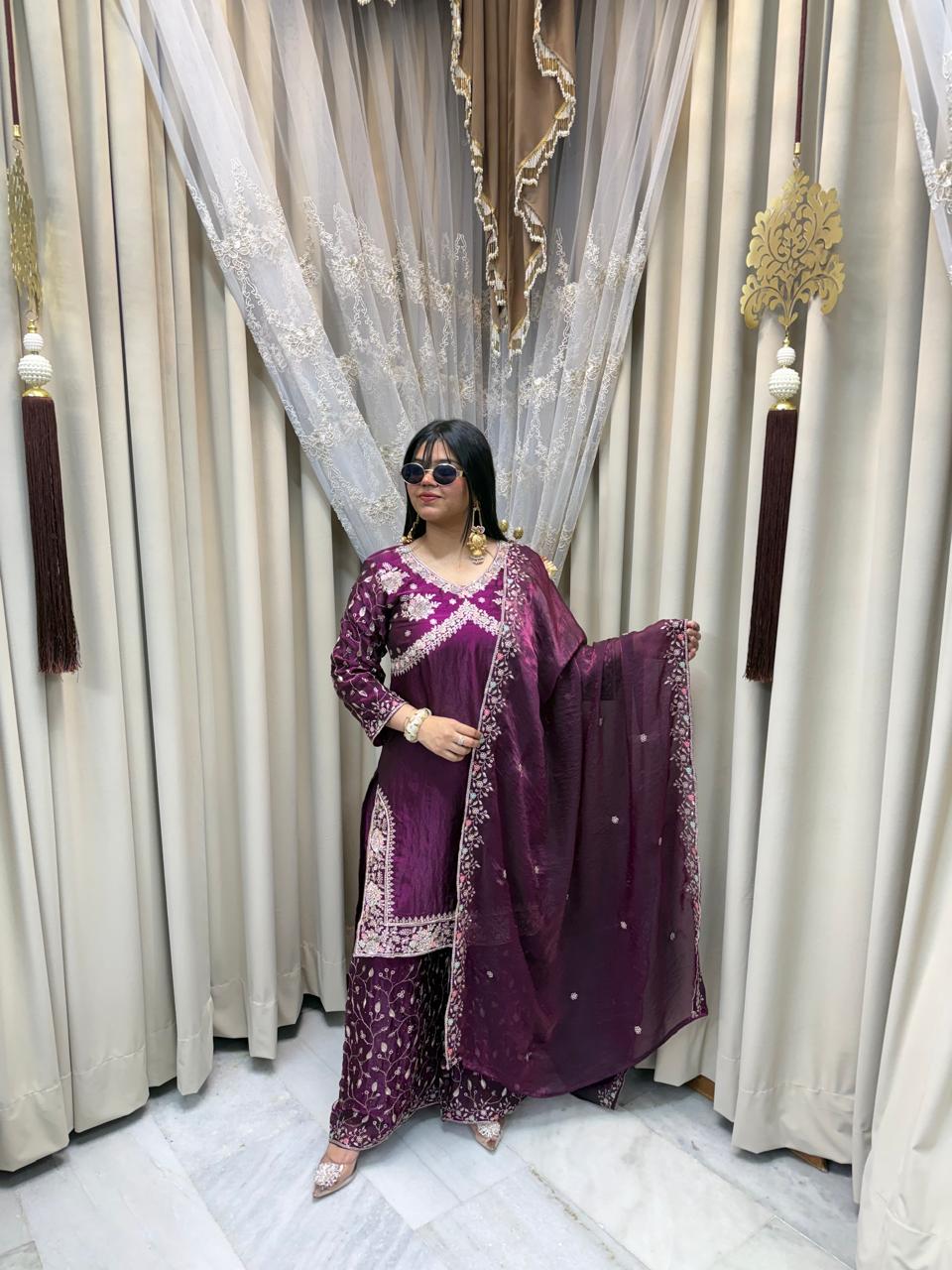 Festive special tissue suit with full embroidery and work