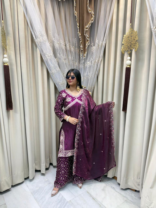 Festive special tissue suit with full embroidery and work