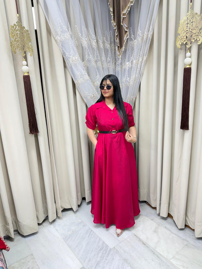 Stylish Belt Flared Dress – Elegant & Trendy Look