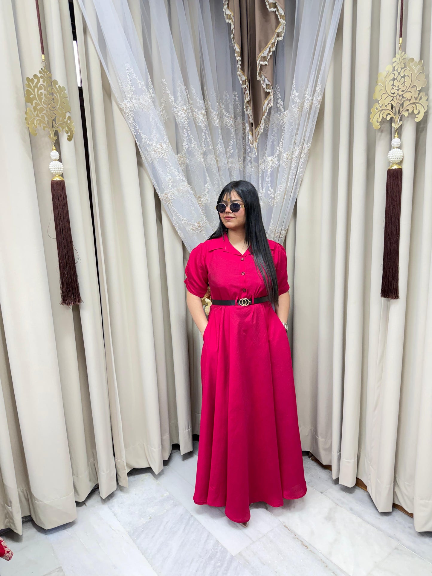 Stylish Belt Flared Dress – Elegant & Trendy Look