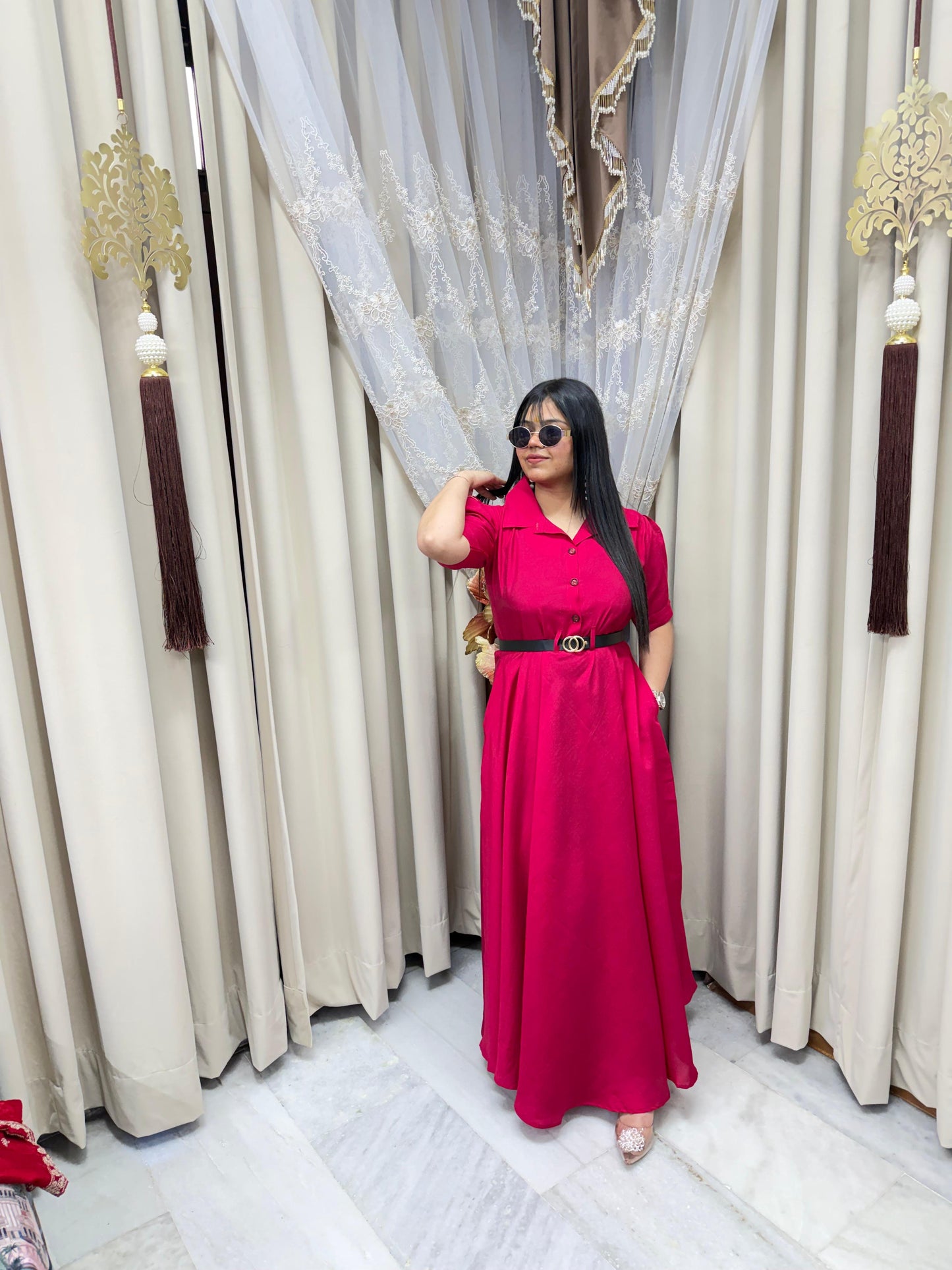 Stylish Belt Flared Dress – Elegant & Trendy Look
