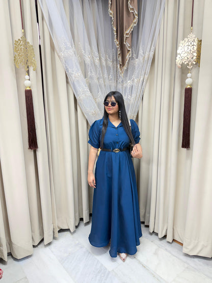 Stylish Belt Flared Dress – Elegant & Trendy Look