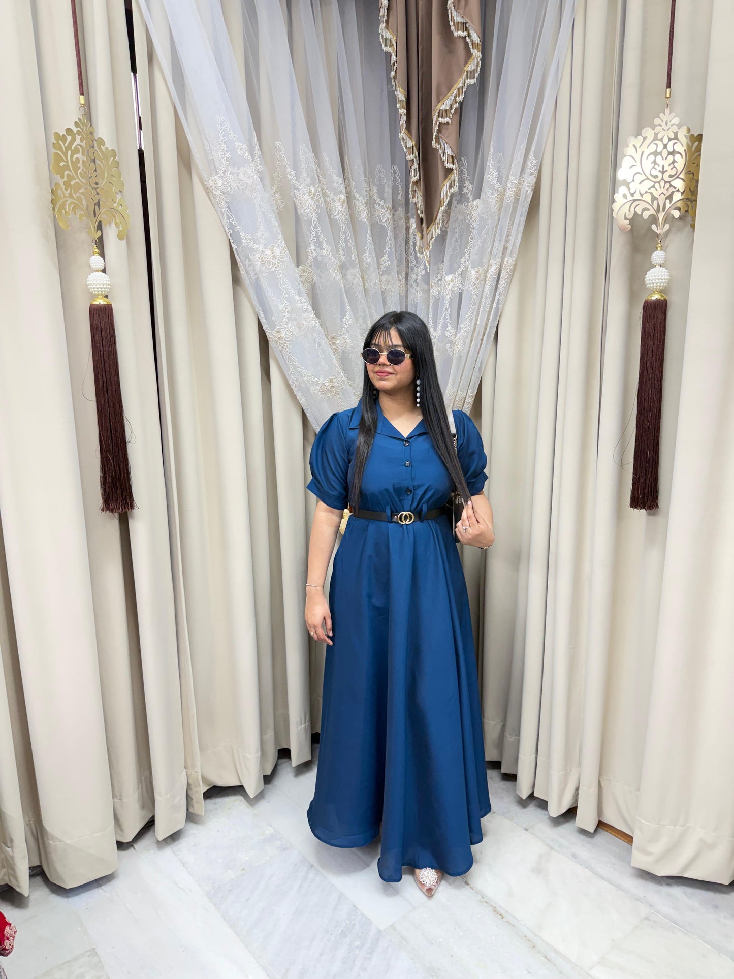 Stylish Belt Flared Dress – Elegant & Trendy Look
