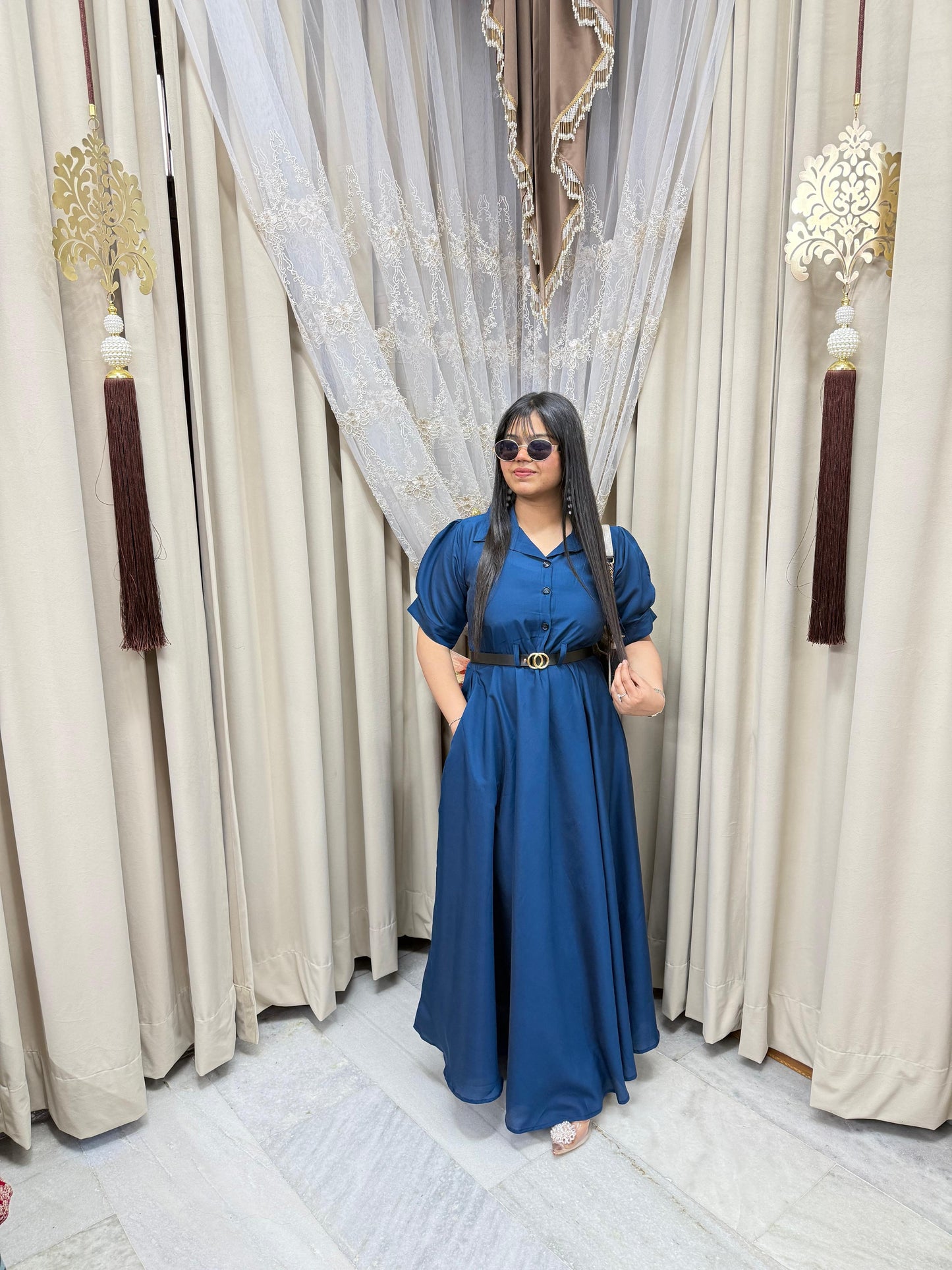 Stylish Belt Flared Dress – Elegant & Trendy Look