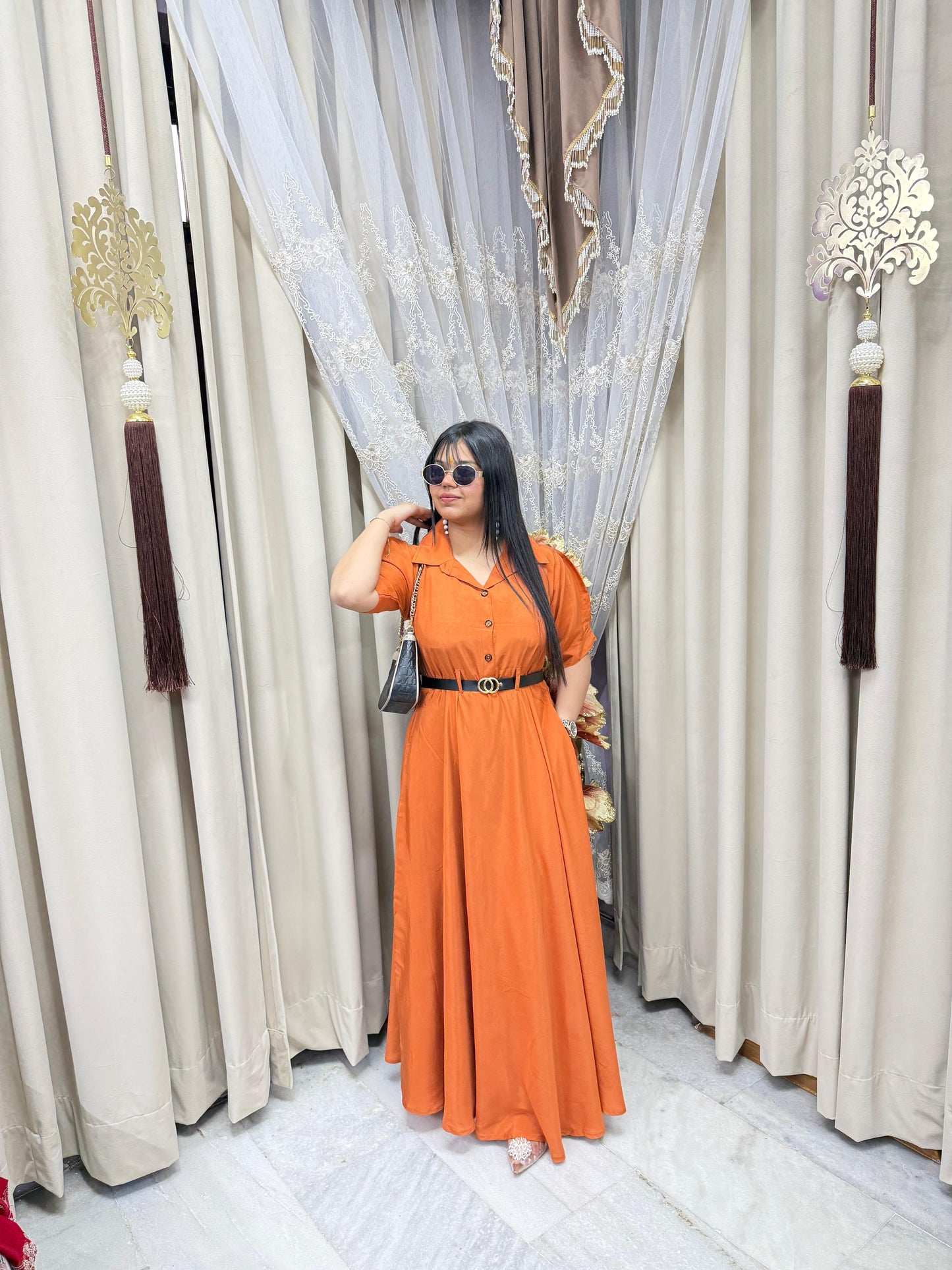 Stylish Belt Flared Dress – Elegant & Trendy Look