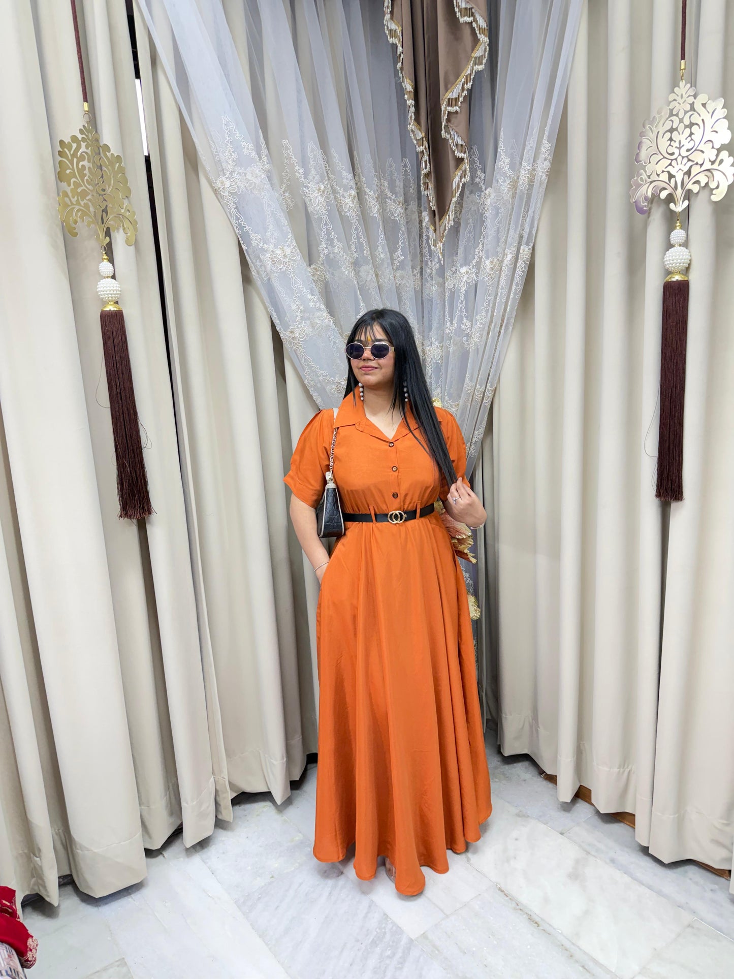 Stylish Belt Flared Dress – Elegant & Trendy Look