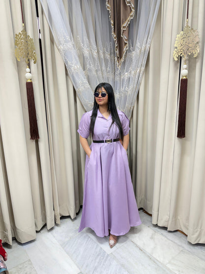 Stylish Belt Flared Dress – Elegant & Trendy Look