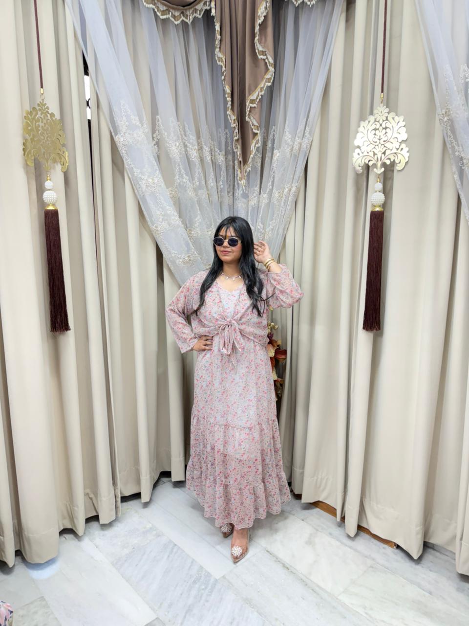 Pinterest Inspired Georgette Shrug Dress for Women – Stylish & Trendy (Free Size M-3XL)