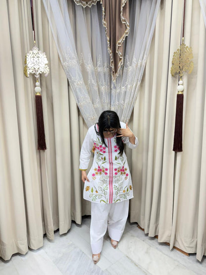 Elegant Farshi Embroidery Cotton Cord Set with Pocket (M to 2XL)