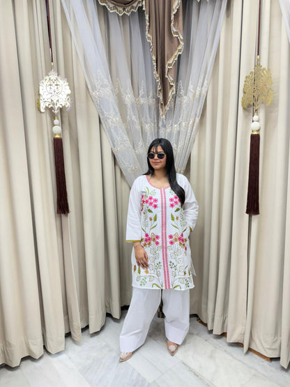 Elegant Farshi Embroidery Cotton Cord Set with Pocket (M to 2XL)