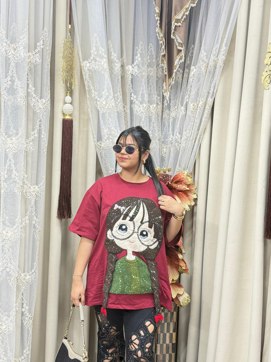 Doll Print T-Shirt for Women | Free Size (M to 3XL) | Premium Cotton Hosiery