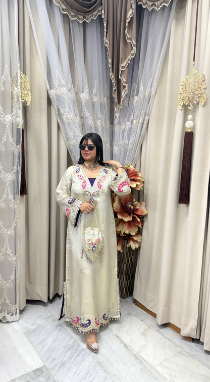 Premium Shimmer Silk Pheran Dress with Potli – Elegant Ethnic Wear