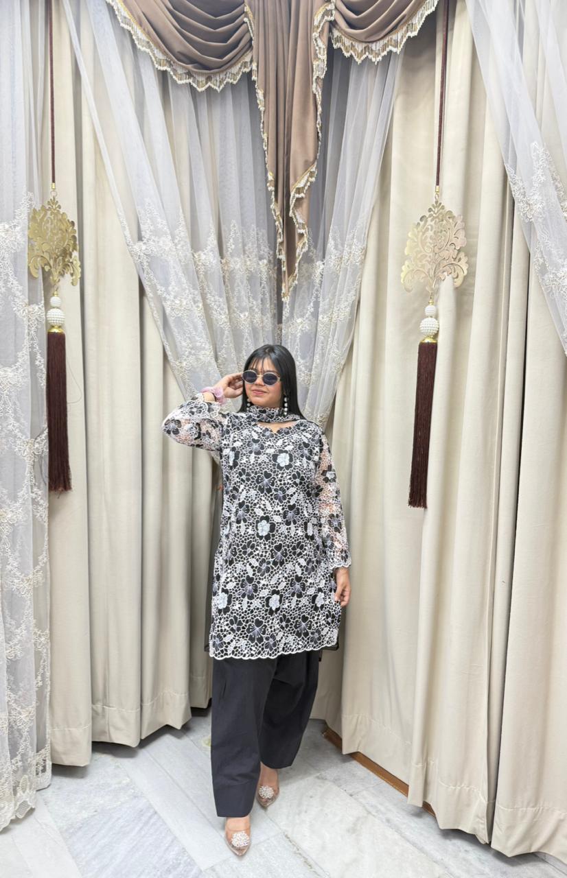 Farshi Schiffli Designer Cotton Suit Set with Dupatta – Elegant Ethnic Wear