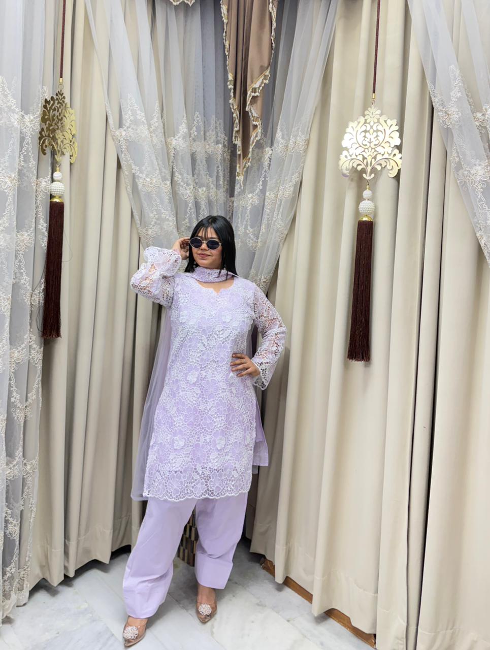 Farshi Schiffli Designer Cotton Suit Set with Dupatta – Elegant Ethnic Wear