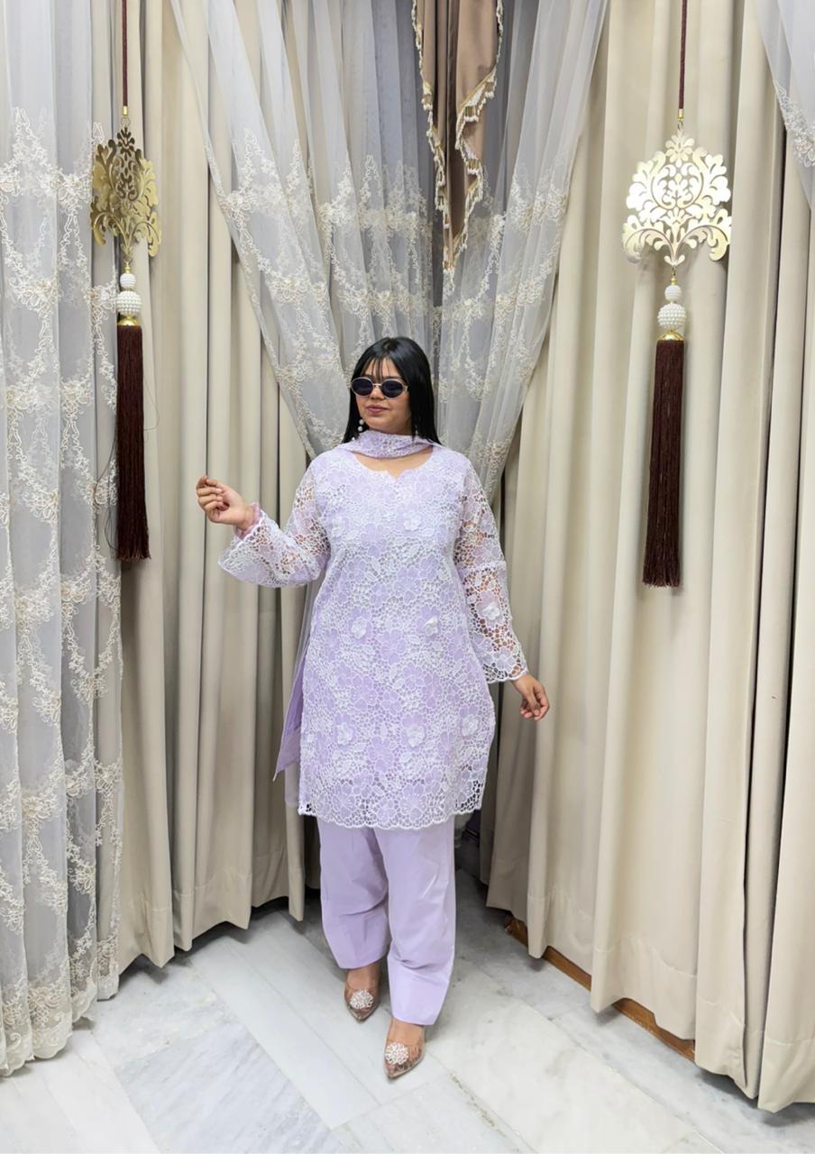 Farshi Schiffli Designer Cotton Suit Set with Dupatta – Elegant Ethnic Wear
