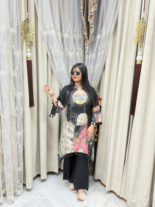 Premium City Print Cord Set – Stylish Mulmul Cotton Kurti Pant Set