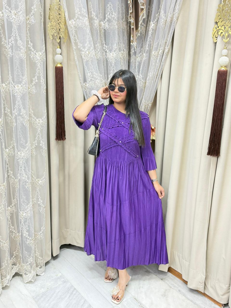 Premium Korean Magic Dress – Stylish Pleated Flowy Maxi