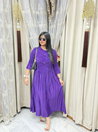 Premium Korean Magic Dress – Stylish Pleated Flowy Maxi