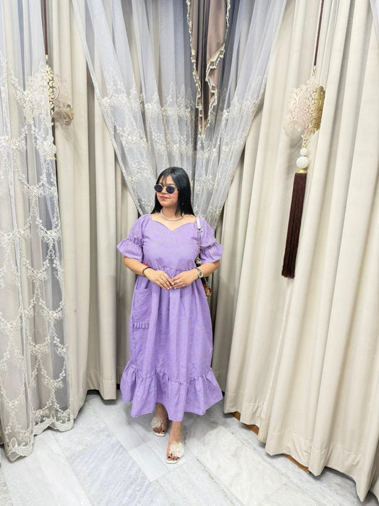 Barbie Style Cotton Midi Dress with Pockets – Cute Casual Wear Dress