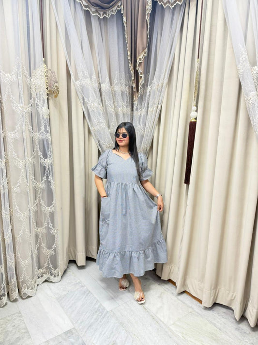 Barbie Style Cotton Midi Dress with Pockets – Cute Casual Wear Dress