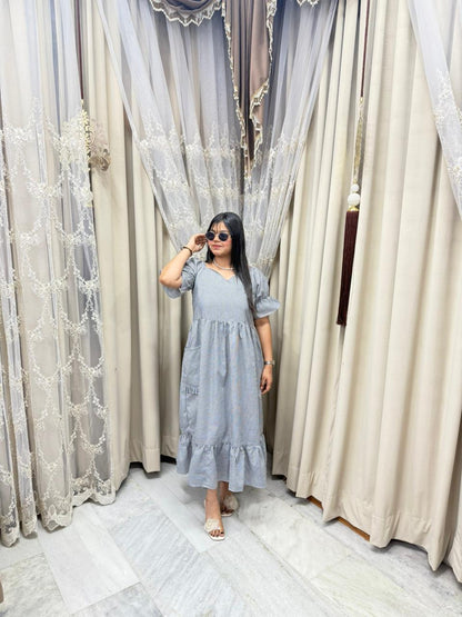 Barbie Style Cotton Midi Dress with Pockets – Cute Casual Wear Dress