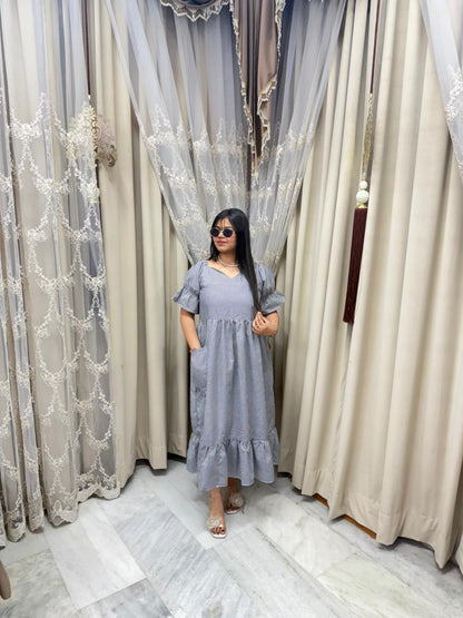 Barbie Style Cotton Midi Dress with Pockets – Cute Casual Wear Dress