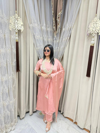 Elegant Designer Silk Suit Set for Women (Kurta Pant Dupatta) – Premium Party Wear