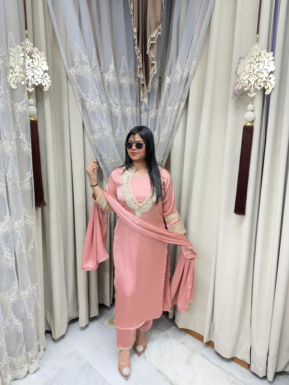 Elegant Designer Silk Suit Set for Women (Kurta Pant Dupatta) – Premium Party Wear