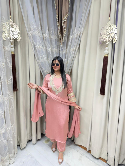 Elegant Designer Silk Suit Set for Women (Kurta Pant Dupatta) – Premium Party Wear