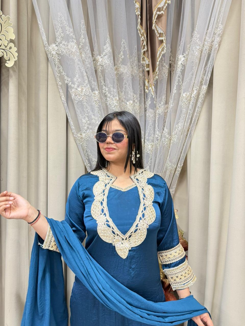 Elegant Designer Silk Suit Set for Women (Kurta Pant Dupatta) – Premium Party Wear