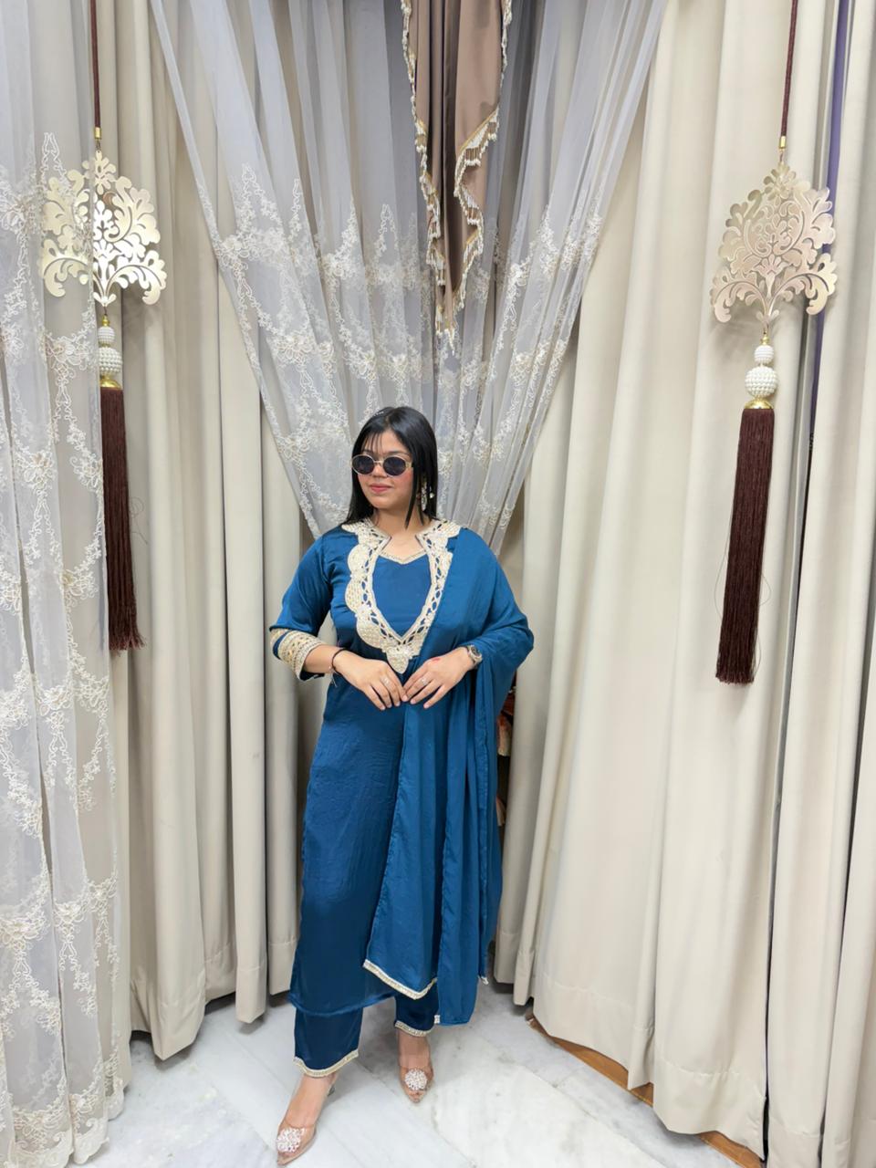 Elegant Designer Silk Suit Set for Women (Kurta Pant Dupatta) – Premium Party Wear