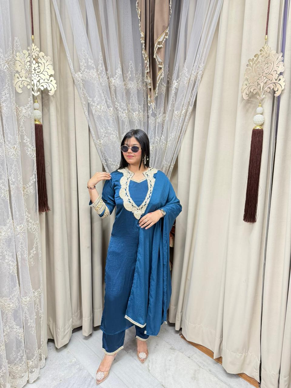 Elegant Designer Silk Suit Set for Women (Kurta Pant Dupatta) – Premium Party Wear
